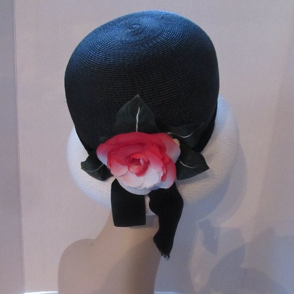 SALE Vintage Hat Lampshade Style Black White Red Rose main image 7